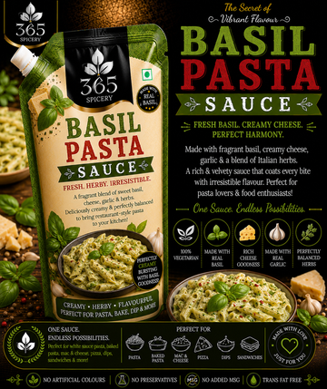 Basil Pasta Sauce | Jain-Friendly No Onion No Garlic | Vegan | Natural Ingredients | 365 Spicery