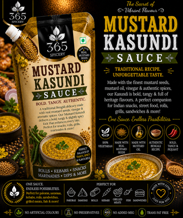 Mustard Kasundi Sauce Powder Mix | Jain-Friendly No Onion No Garlic | Natural Ingredients | No Artificial Colours | 365 Spicery