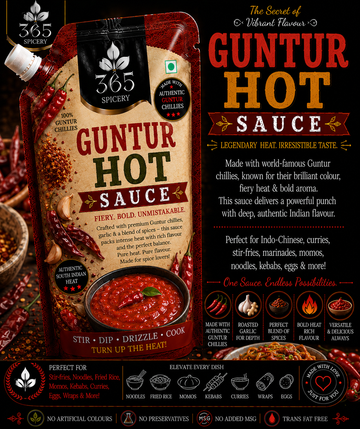 Guntur Hot Sauce Powder Mix | No Onion No Garlic | Jain-Friendly | Spicy Gravy Base | Made in India | No MSG | 365 Spicery