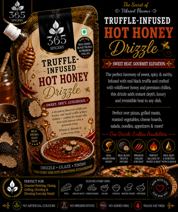 Truffle-Infused Hot Honey Drizzle Sauce Powder Mix | No Onion No Garlic | Jain-Friendly | Premium Quality | Vegan | 365 Spicery