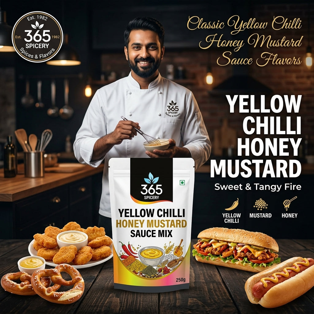 Yellow Chilli & Honey Mustard Sauce Powder Mix | No Onion No Garlic | Jain-Friendly | Gluten-Free | Premium Dip | 365 Spicery