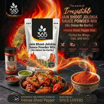 Jain Bhoot Jolokia Hot Chilli Sauce Powder Mix | No Onion No Garlic | Natural Ingredients | 365 Spicery