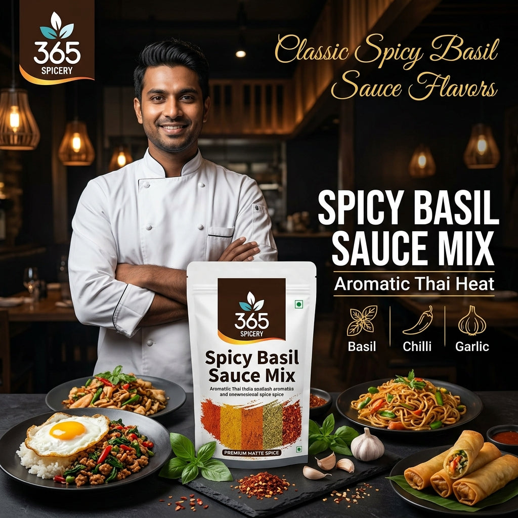 Spicy Basil Sauce Powder Mix | Jain-Friendly No Onion No Garlic | Vegan | No Artificial Colours | 365 Spicery