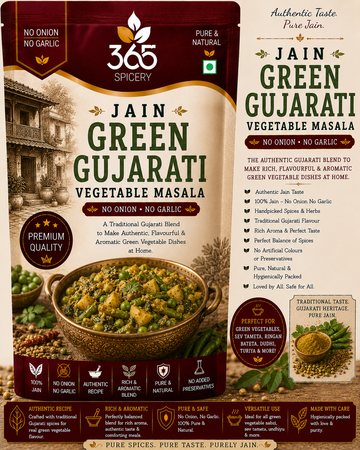 Jain Green Gujarat Vegetable Masala | No Onion No Garlic | Jain-Friendly | Vegan | Fresh Aroma | 365 Spicery