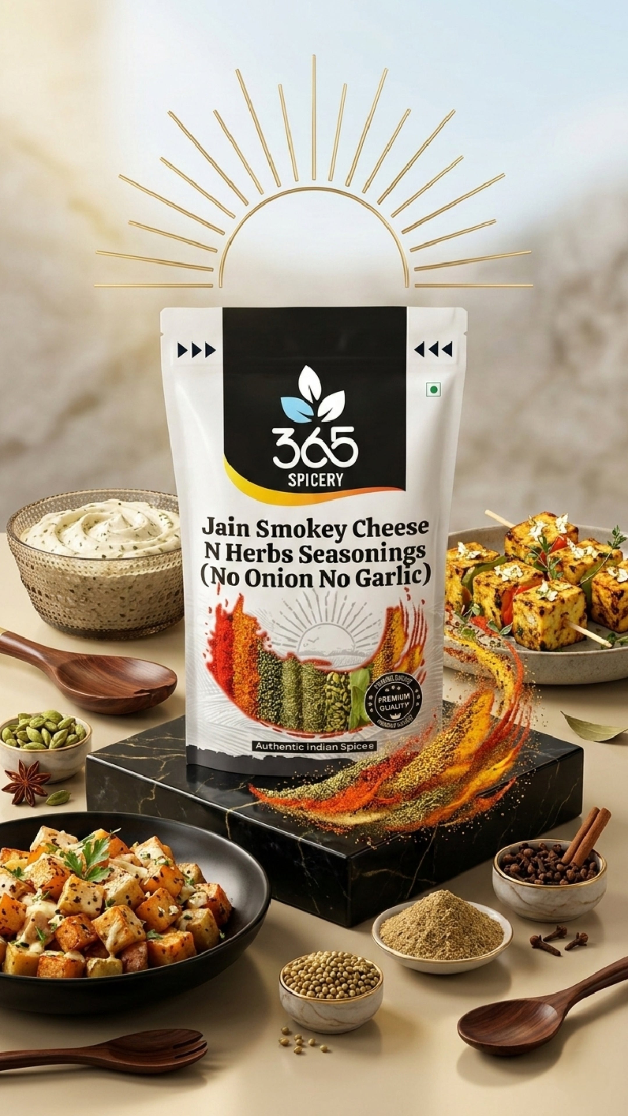 Jain Smokey Cheese N Herbs Seasonings | No Onion No Garlic | Jain-Friendly | No MSG | For Snacks | 365 Spicery