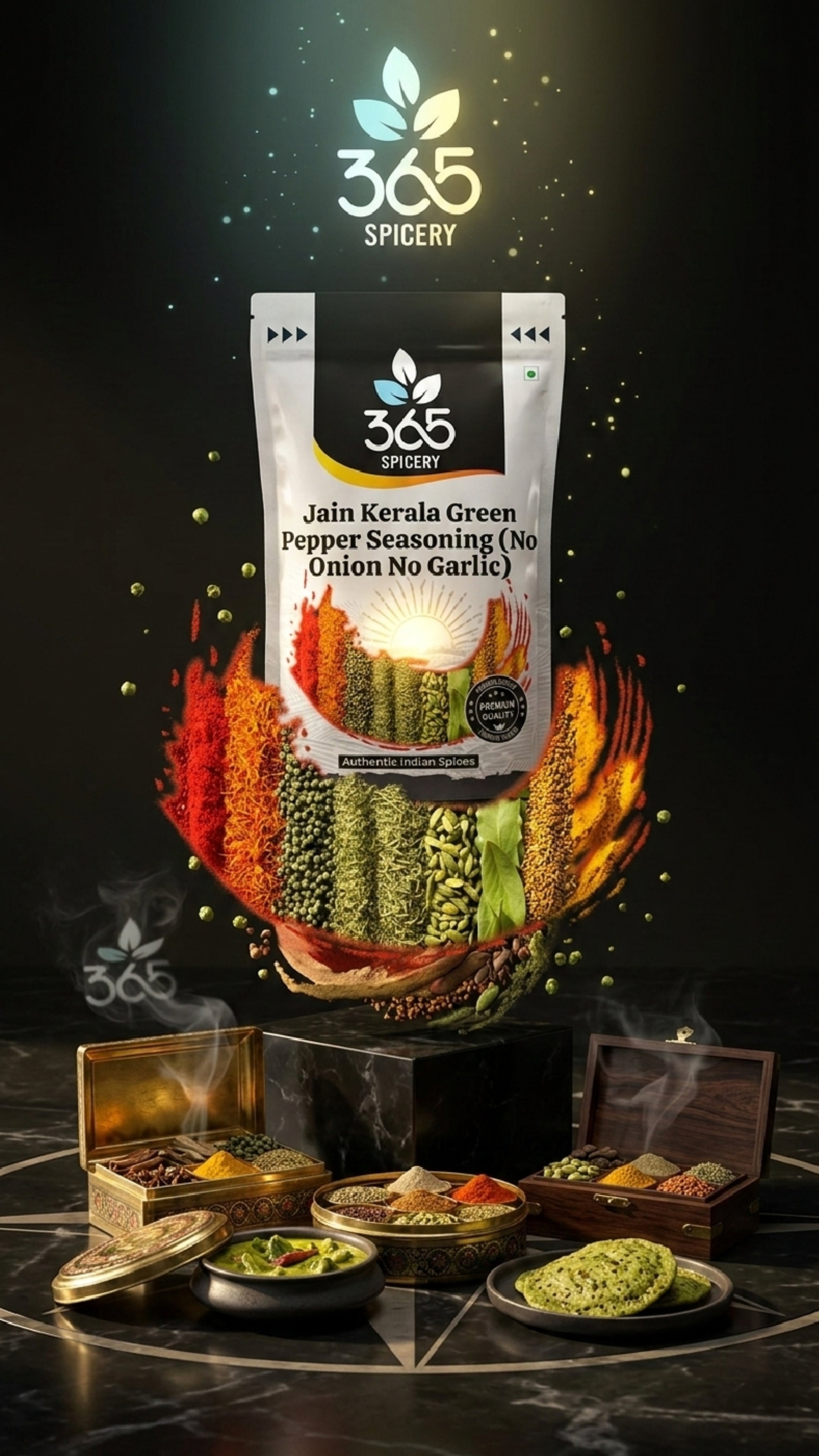 Jain Kerala Green Pepper Seasoning | No Onion No Garlic | Jain-Friendly | Vegan | For Grills | 365 Spicery