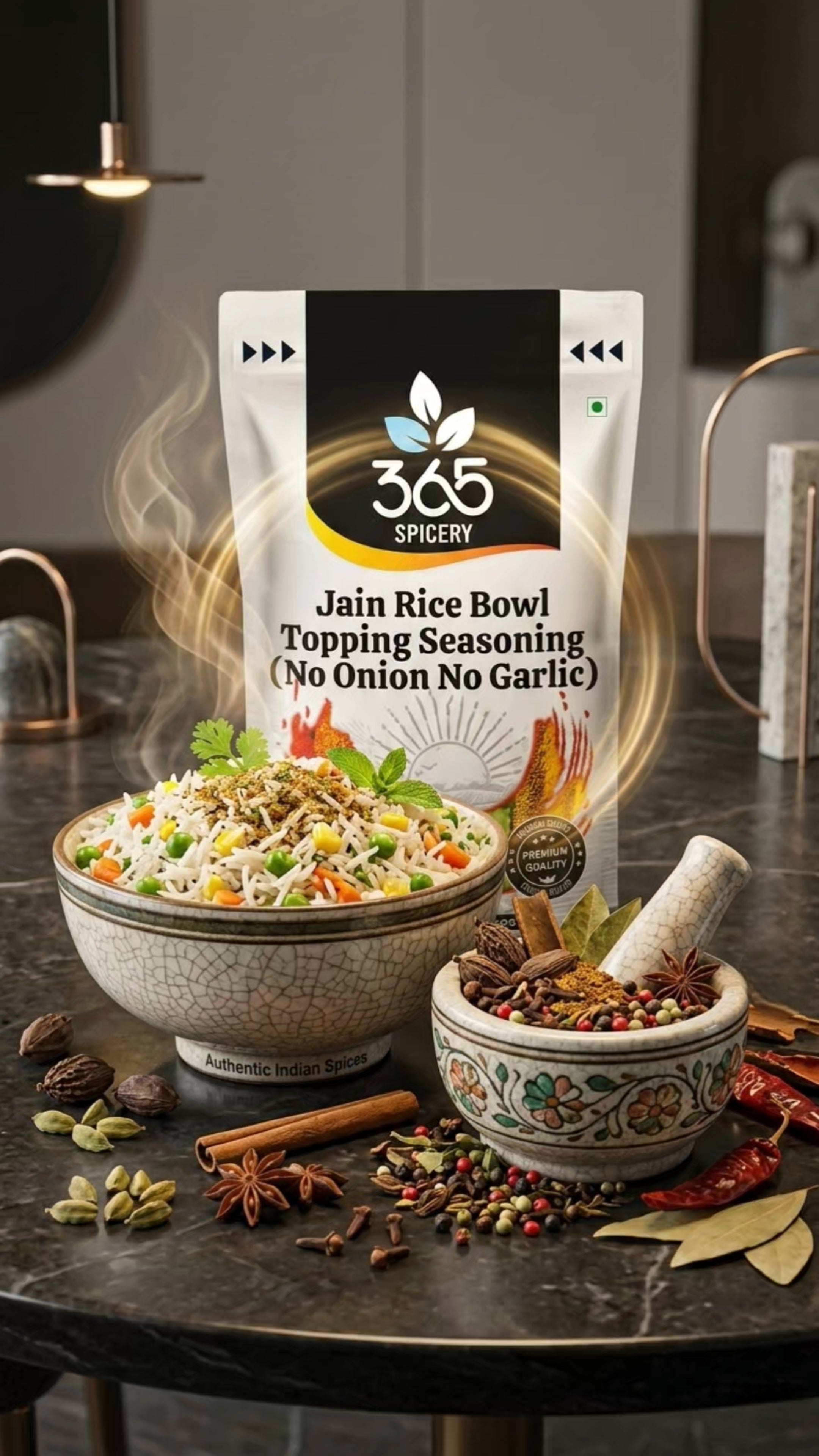 Jain Rice Bowl Topping Seasoning | No Onion No Garlic | Jain-Friendly | Vegan | For Street Food | 365 Spicery