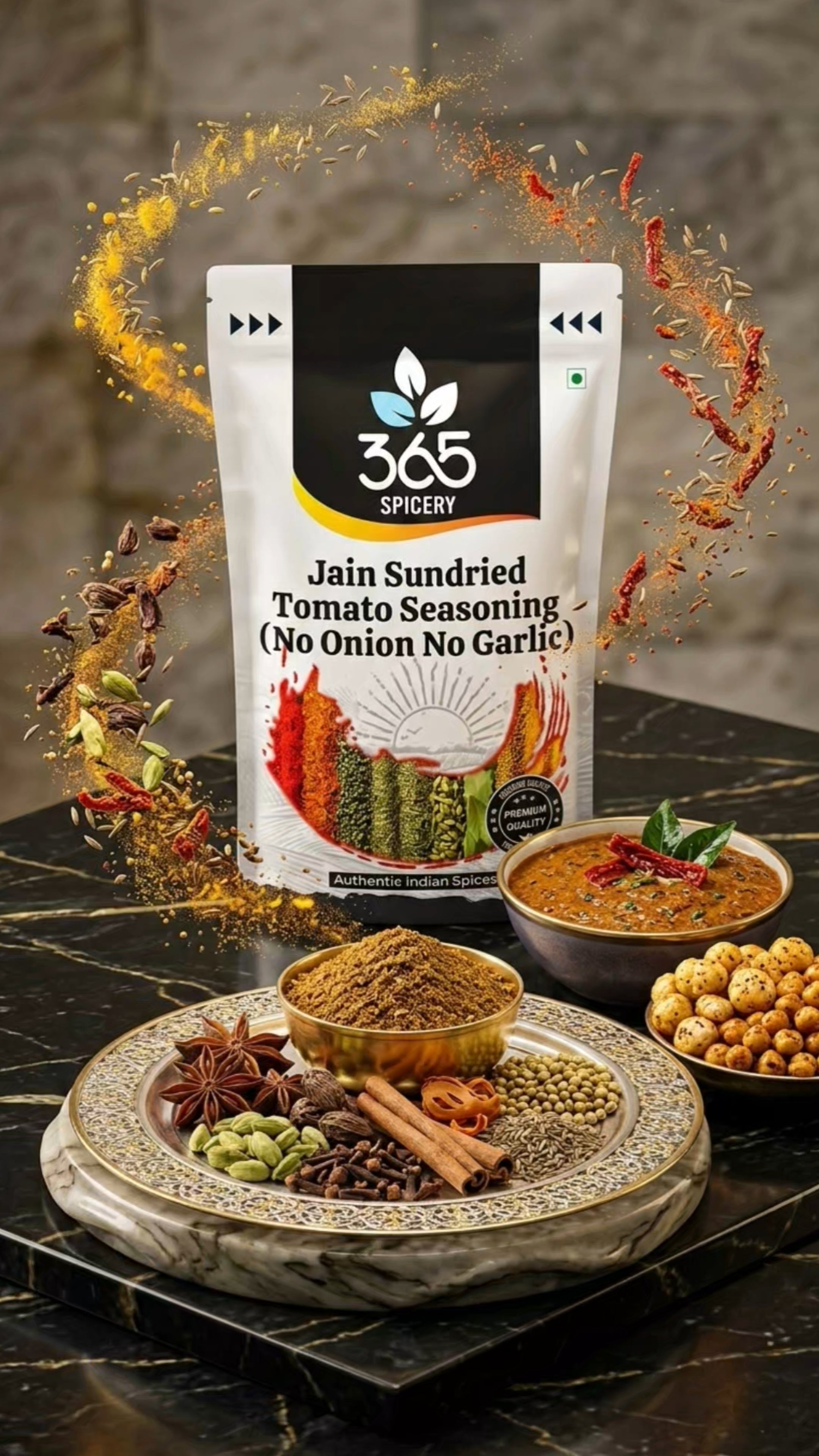 Jain Sundried Tomato Seasoning | No Onion No Garlic | Jain-Friendly | Natural Ingredients | Rich Taste | 365 Spicery