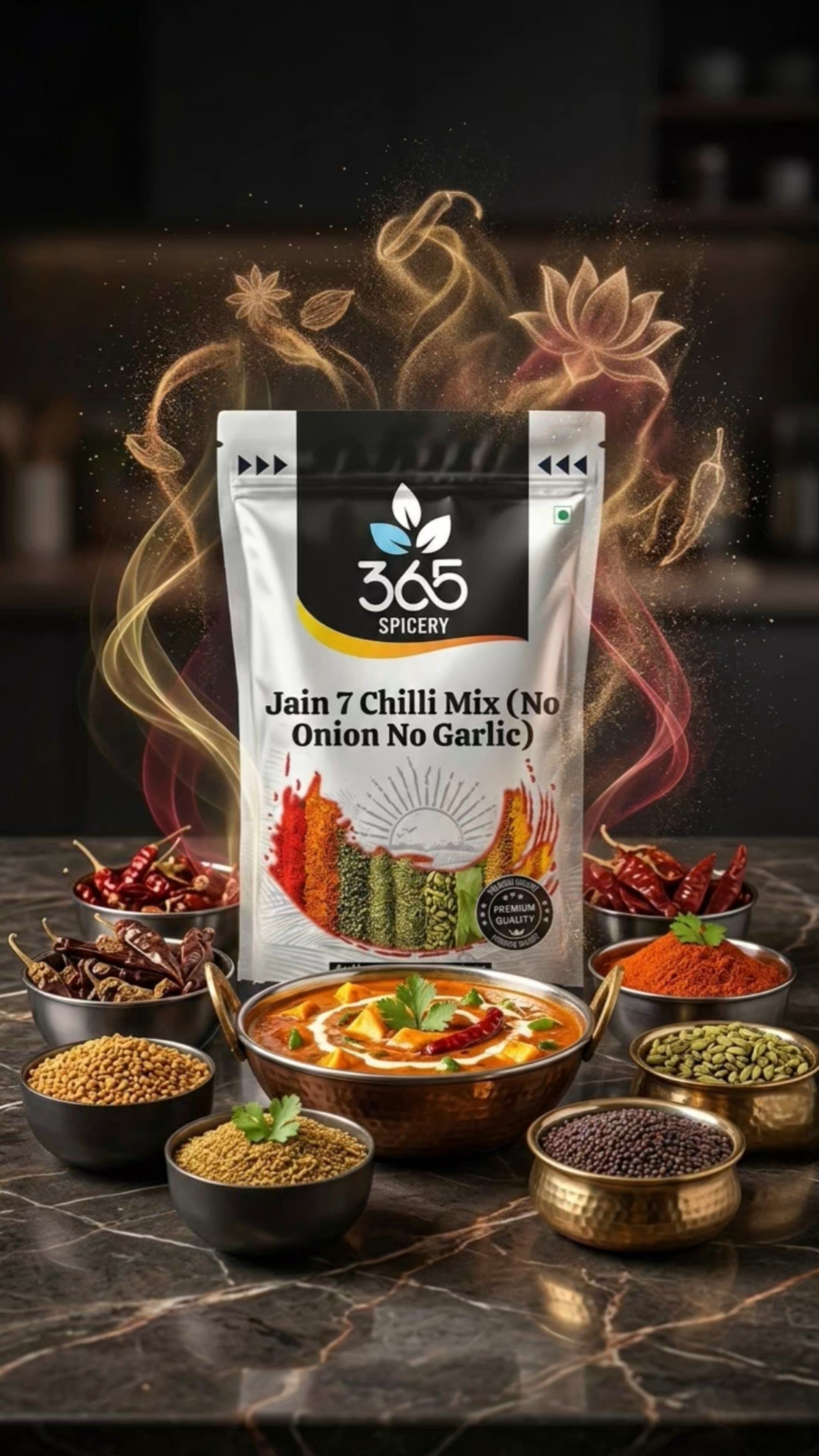 Jain 7 Chilli Mix | No Onion No Garlic | Jain-Friendly | Premium Quality | Intense Heat for Grills | 365 Spicery