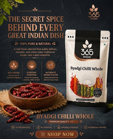 Byadgi Chilli Whole | Premium Quality | Natural Ingredients | No Artificial Flavours | Vibrant Colour | 365 Spicery