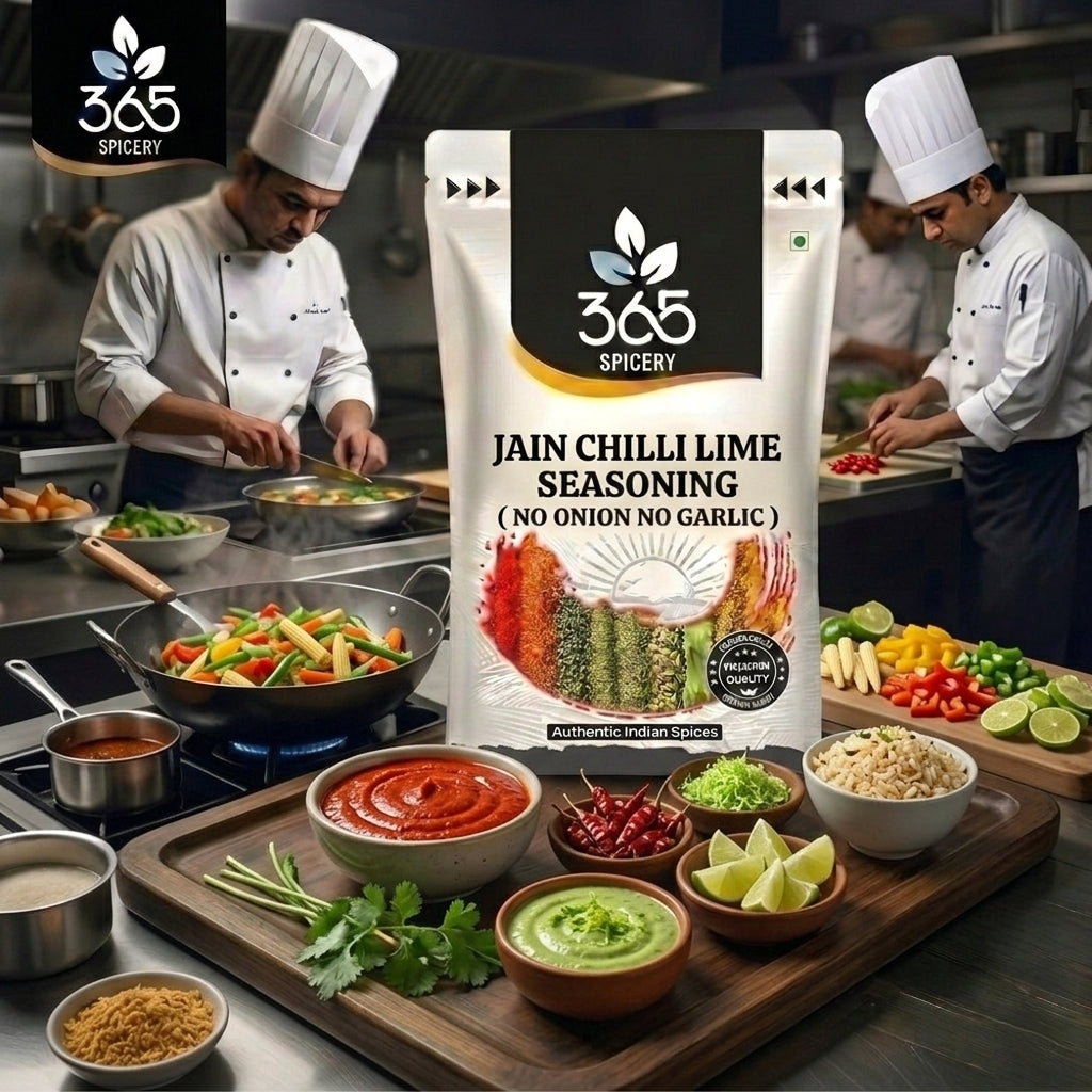 Jain Chilli Lime Seasoning | No Onion No Garlic | Tangy Snack Topping | No MSG | Vegan | 365 Spicery