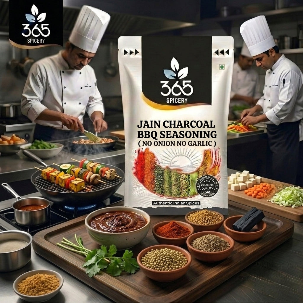 Jain Charcoal Seasoning | Smoky Gourmet Flavour | No Onion No Garlic | Vegan | Jain-Friendly | 365 Spicery