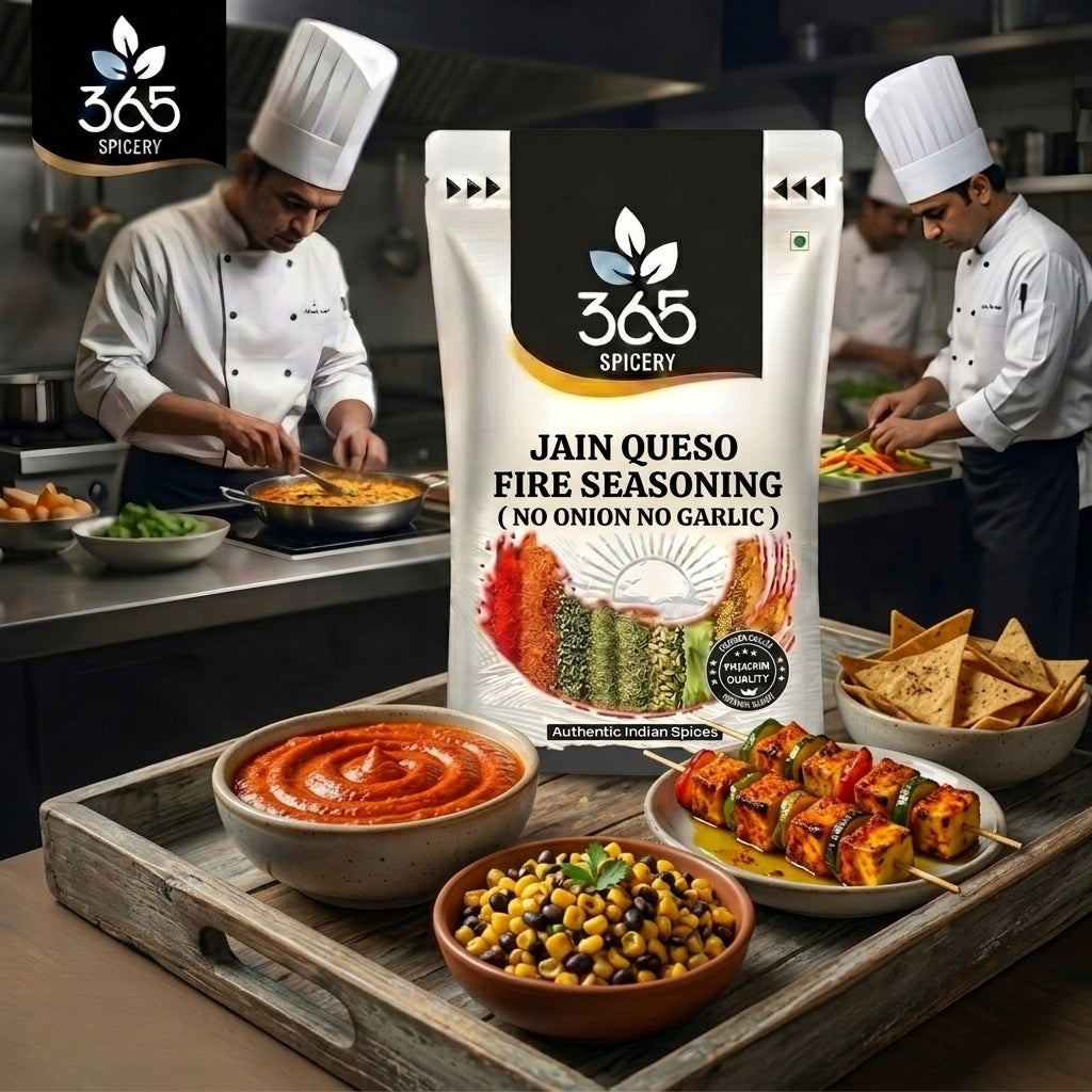 Jain Queso Fire Seasoning | No Onion No Garlic | Jain-Friendly | No Artificial Colours | For Snacks | 365 Spicery