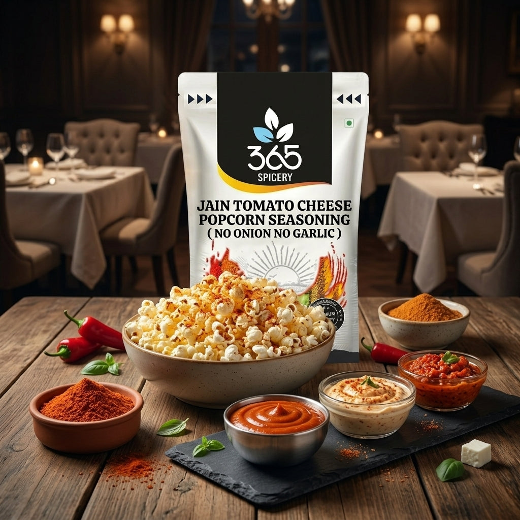 Jain Tomato Cheese Popcorn Mix | Tangy & Savoury | No Onion No Garlic | No MSG | Jain-Friendly | 365 Spicery