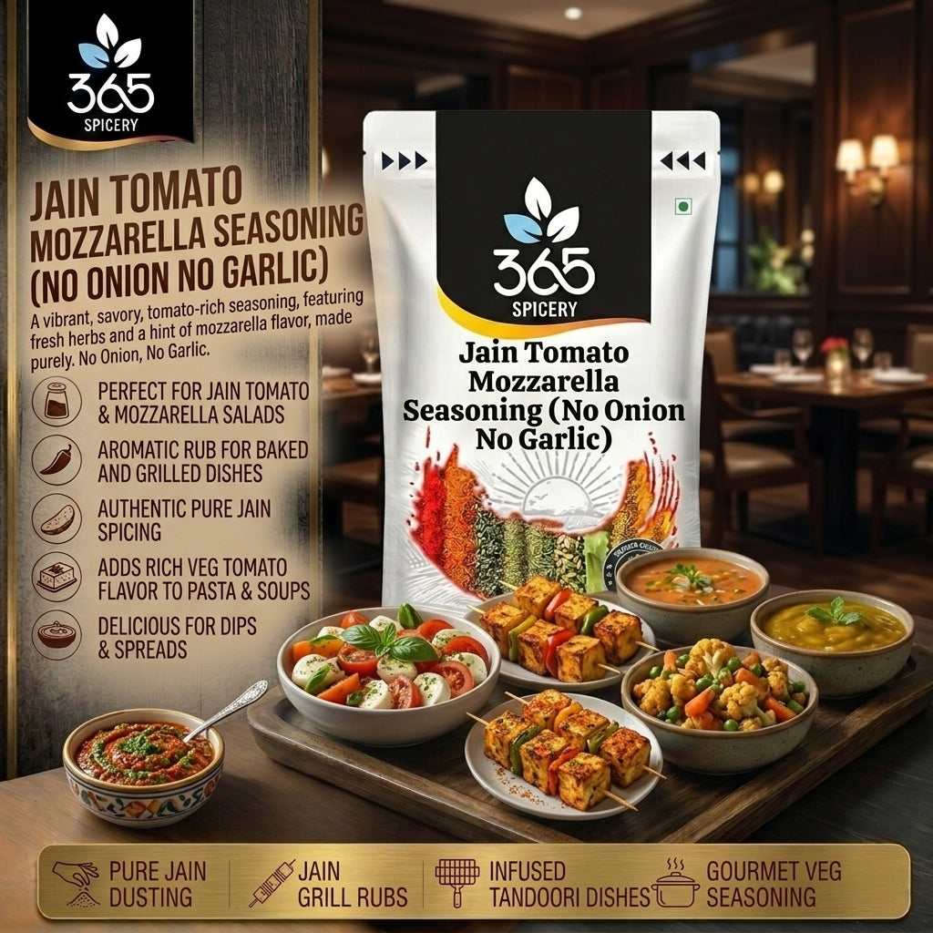 Jain Tomato Mozzarella Seasoning | Rich Savoury Blend | No Onion No Garlic | Jain-Friendly | 365 Spicery