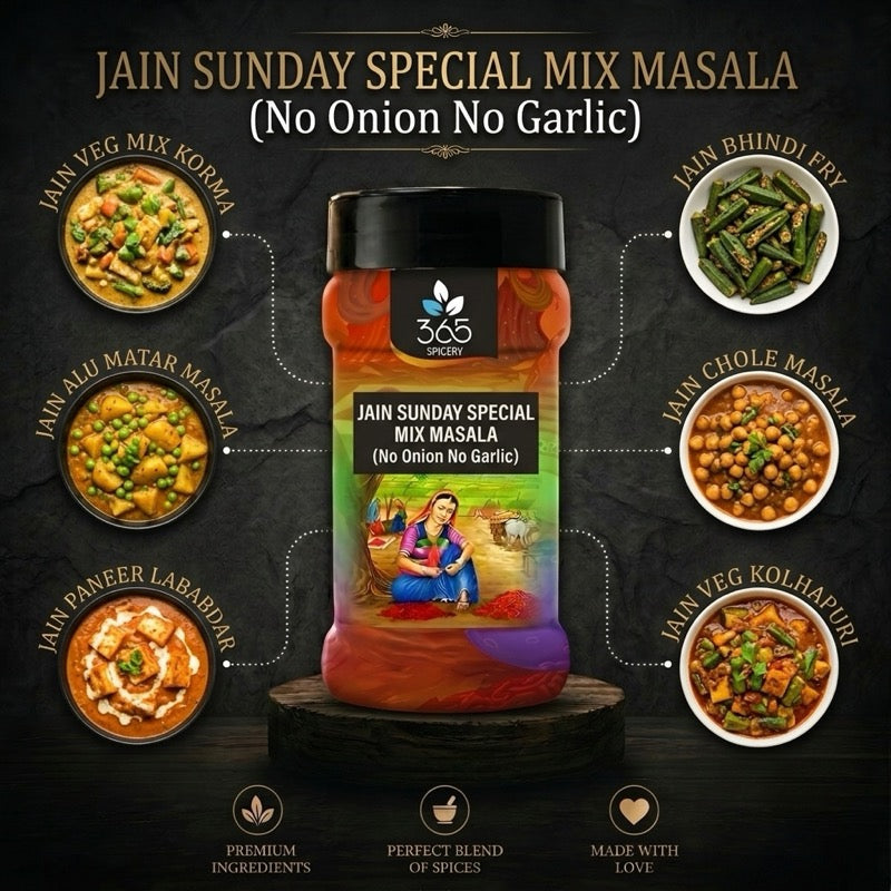 Jain Sunday Special Mix Masala | No Onion No Garlic | Jain-Friendly | No MSG | Versatile Blend | 365 Spicery