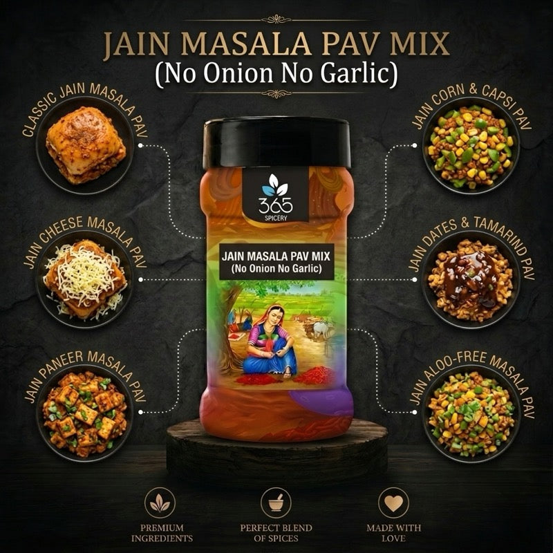 Jain Masala Pav Mix | No Onion No Garlic | Jain-Friendly | Classic Street Food Seasoning | 365 Spicery