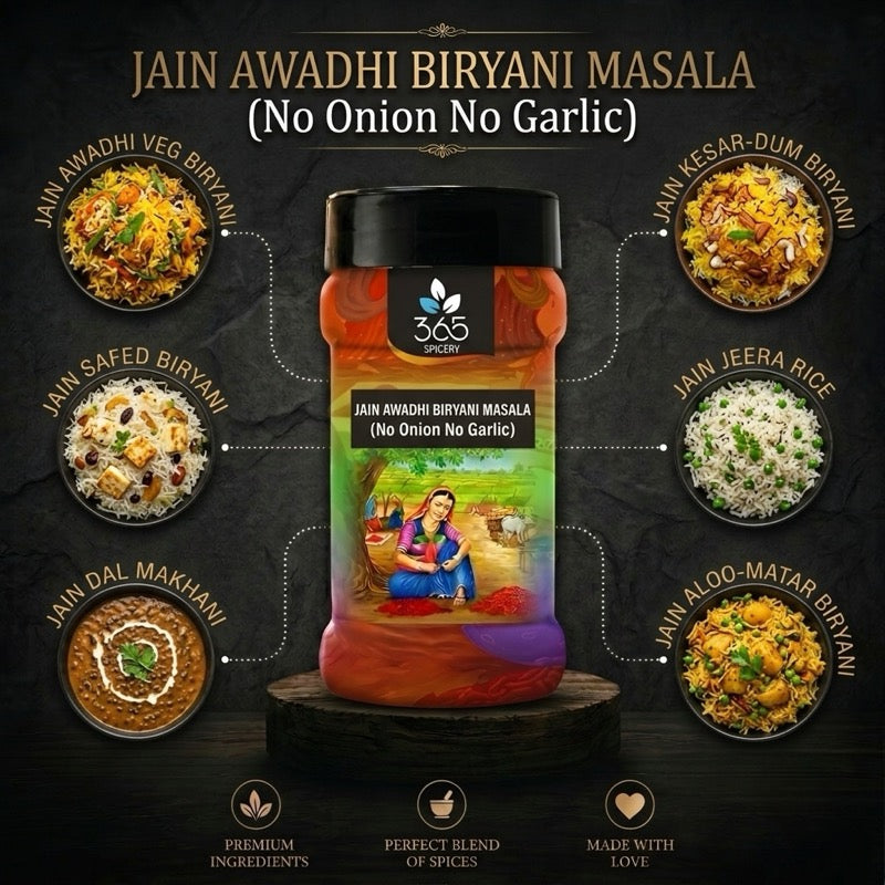 Jain Awadhi Biryani Masala | No Onion No Garlic | Jain-Friendly | Mild Royal Fragrant Mix | 365 Spicery