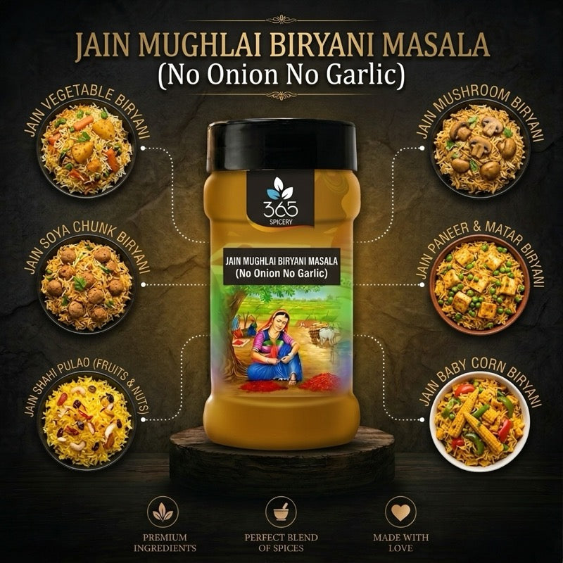 Jain Mughlai Biryani Masala | No Onion No Garlic | Jain-Friendly | Authentic Gourmet Blend | 365 Spicery