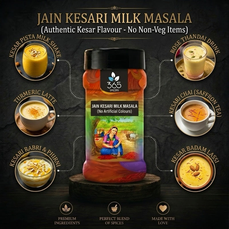 Jain Kesari Milk Masala | Premium Saffron Blend | No Artificial Flavours | Natural Ingredients | 365 Spicery