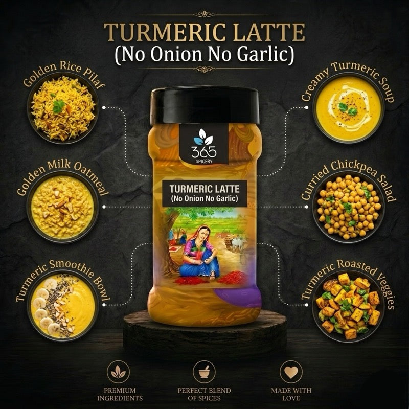 Jain Turmeric Latte | No Onion No Garlic | Jain-Friendly | Golden Milk Spice Blend | Vegan | 365 Spicery