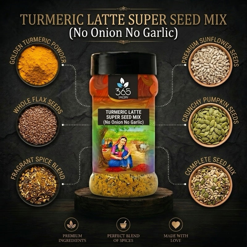 Jain Turmeric Latte - Super Seed Mix | No Onion No Garlic | Jain-Friendly | Health Beverage | 365 Spicery