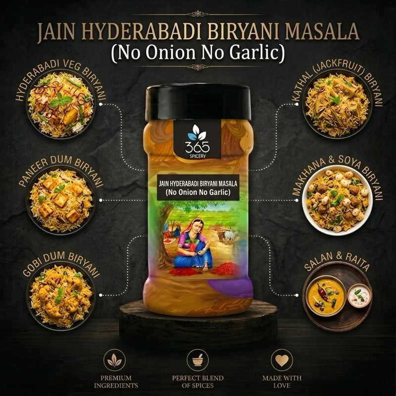 Jain Hyderabadi Biryani Masala | No Onion No Garlic | Jain-Friendly | Authentic Spices | Gluten-Free | 365 Spicery