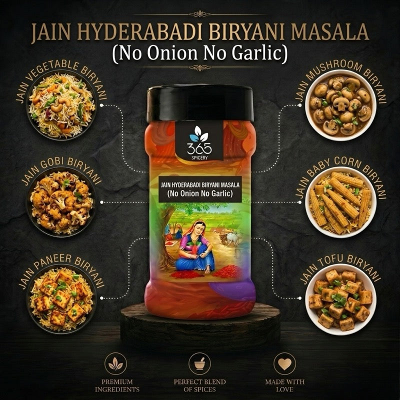 Jain Hyderabadi Biryani Masala | No Onion No Garlic | Jain-Friendly | Authentic Spices | Gluten-Free | 365 Spicery