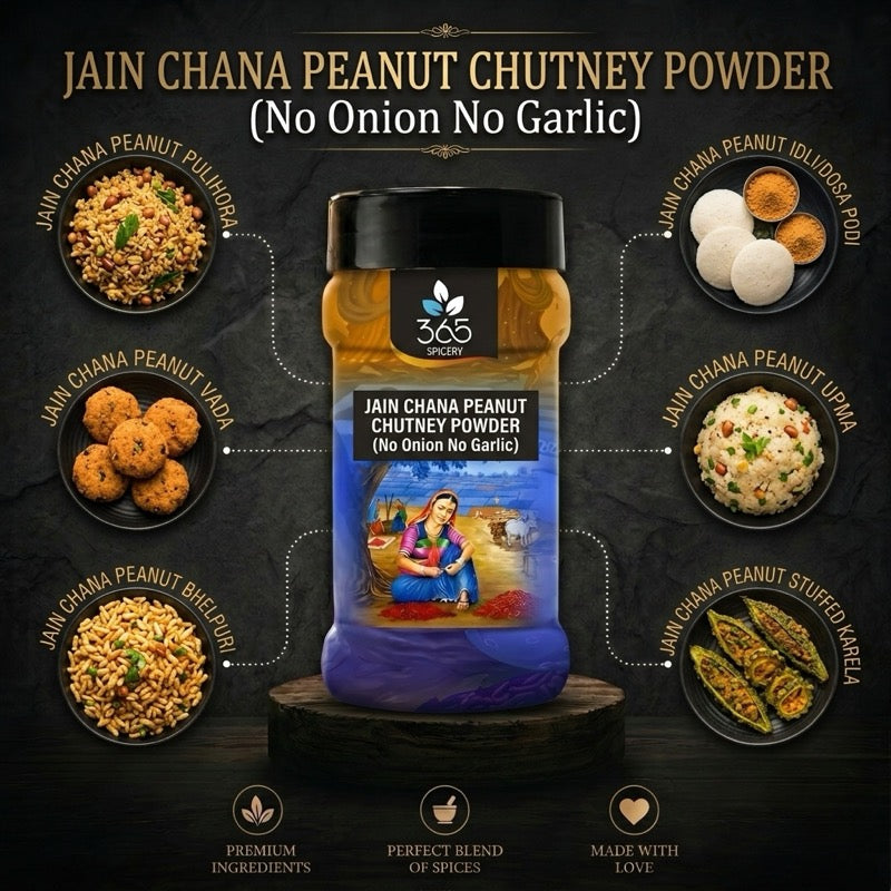 Jain Chana Peanut Chutney Powder | No Onion No Garlic | Jain-Friendly | Vegan | Protein-Rich Dip | 365 Spicery