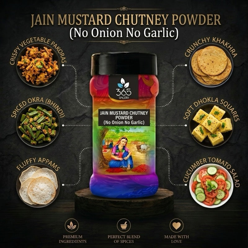 Jain Mustard Chutney Powder | No Onion No Garlic | Jain-Friendly | Natural Ingredients | Pungent Dip | 365 Spicery