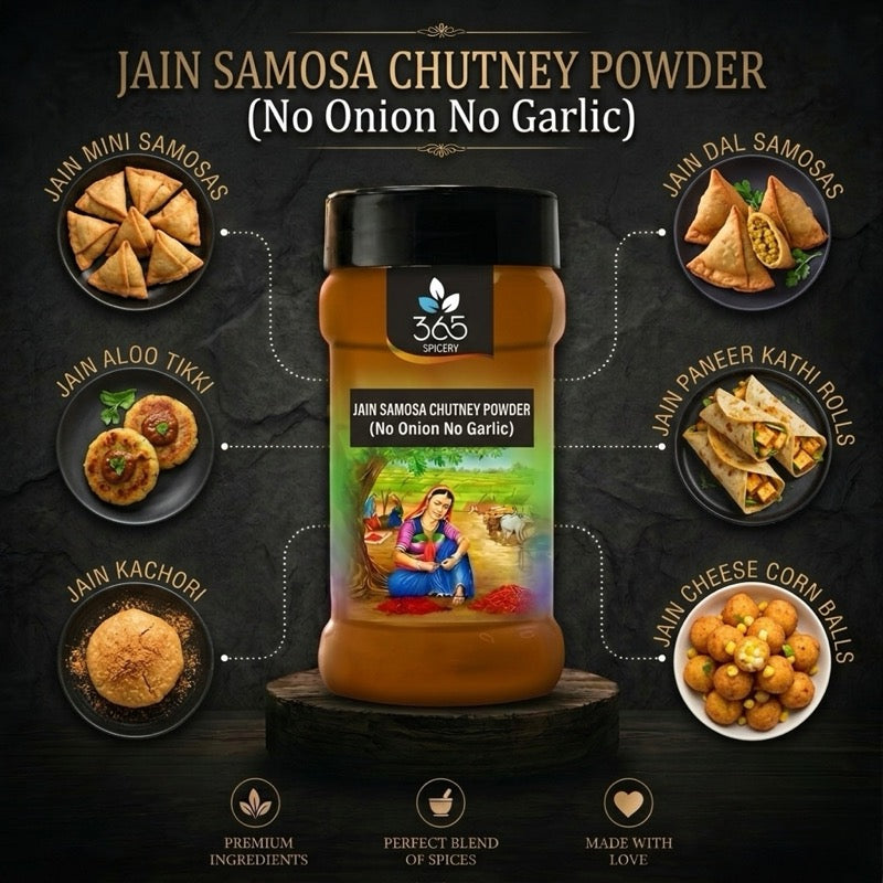 Jain Samosa Chutney Powder | No Onion No Garlic | Jain-Friendly | No Artificial Flavours | Snack Dip | 365 Spicery