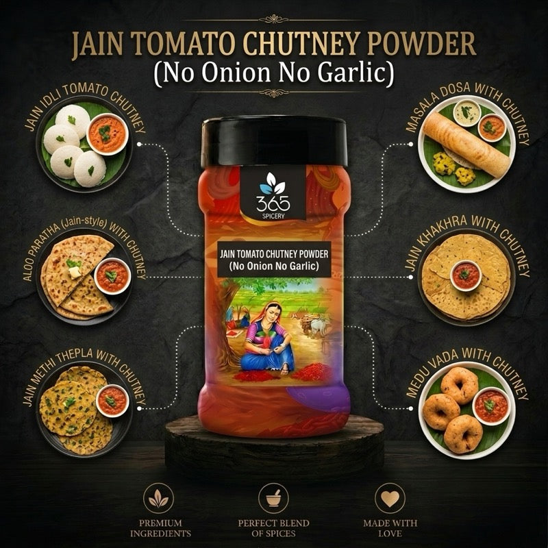 Jain Tomato Chutney Powder | No Onion No Garlic | Jain-Friendly | Natural Ingredients | Rice & Dosa | 365 Spicery
