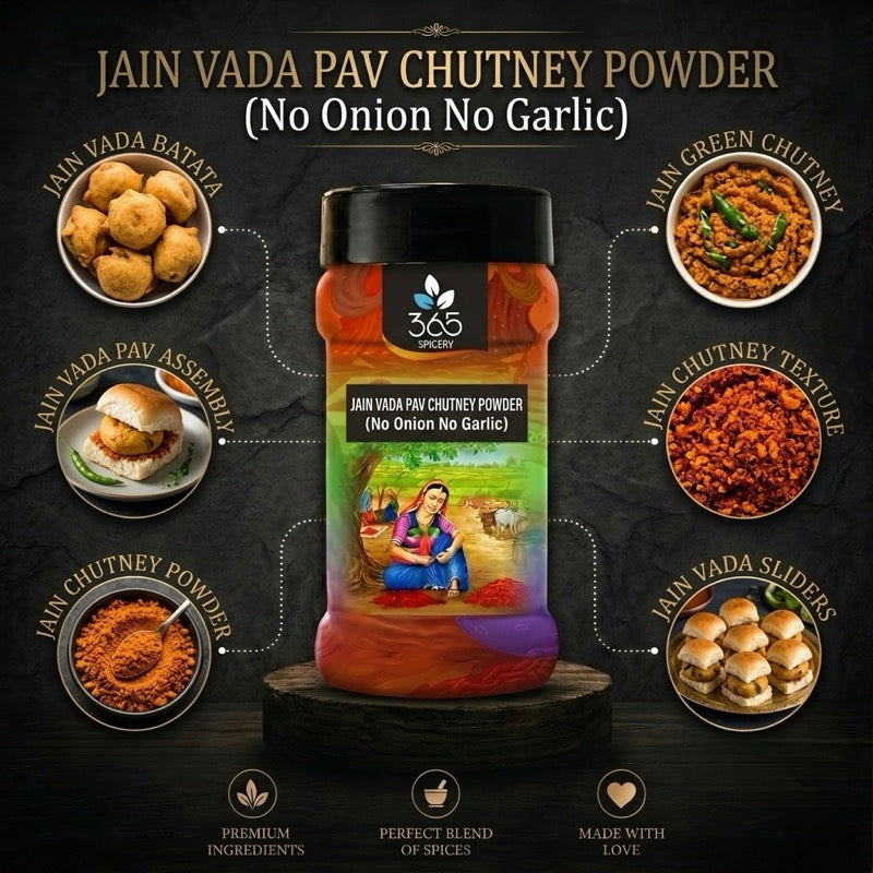 Jain Vada Pav Chutney Powder | No Onion No Garlic | Jain-Friendly | No Artificial Colours | Street Food | 365 Spicery