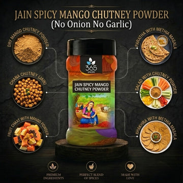 Jain Spicy Mango Chutney Powder | No Onion No Garlic | Jain-Friendly | Tangy & Vegan | Perfect for Rice | 365 Spicery