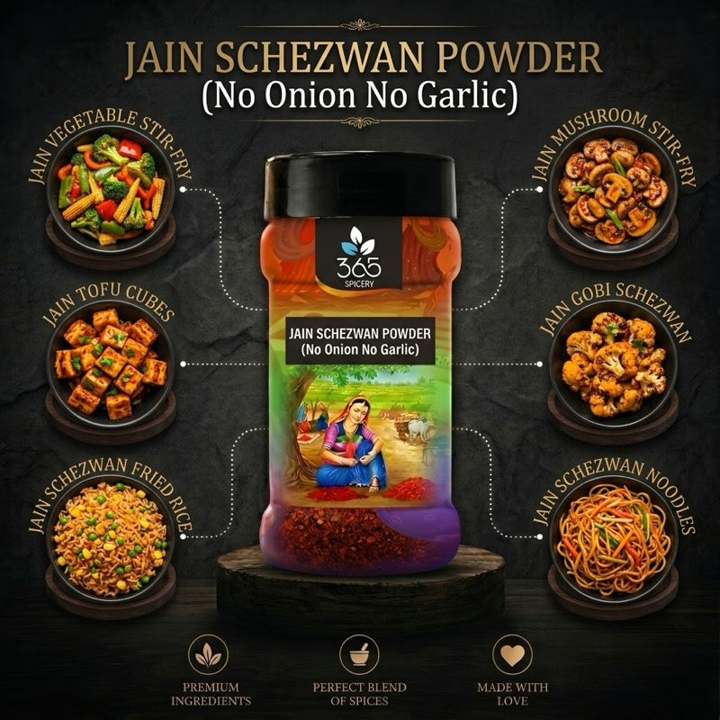Jain Schezwan Powder | No Onion No Garlic | Jain-Friendly | Vegan | Spicy Fusion for Rice & Noodles | 365 Spicery