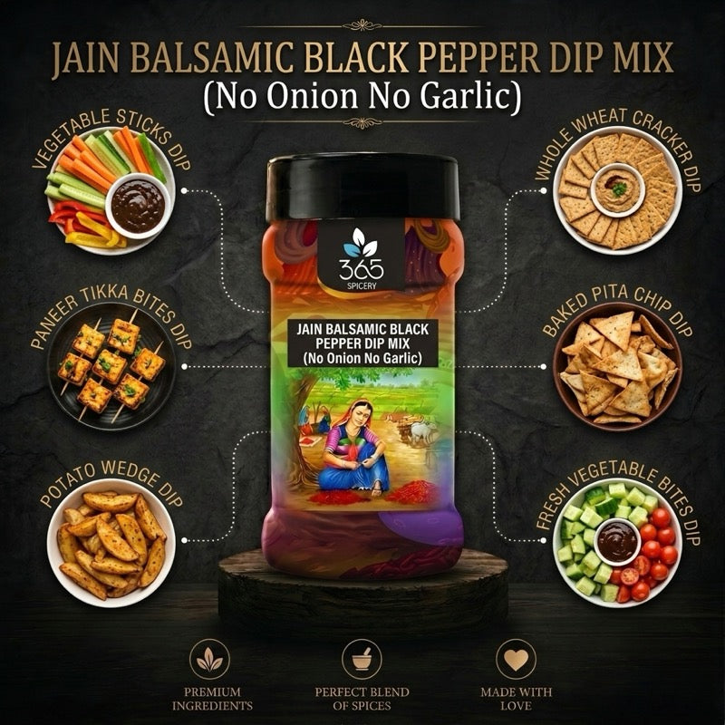 JAIN BALSAMIC BLACK PEPPER DIP MIX | No Onion No Garlic | Gourmet Vegan Seasoning | 365 Spicery
