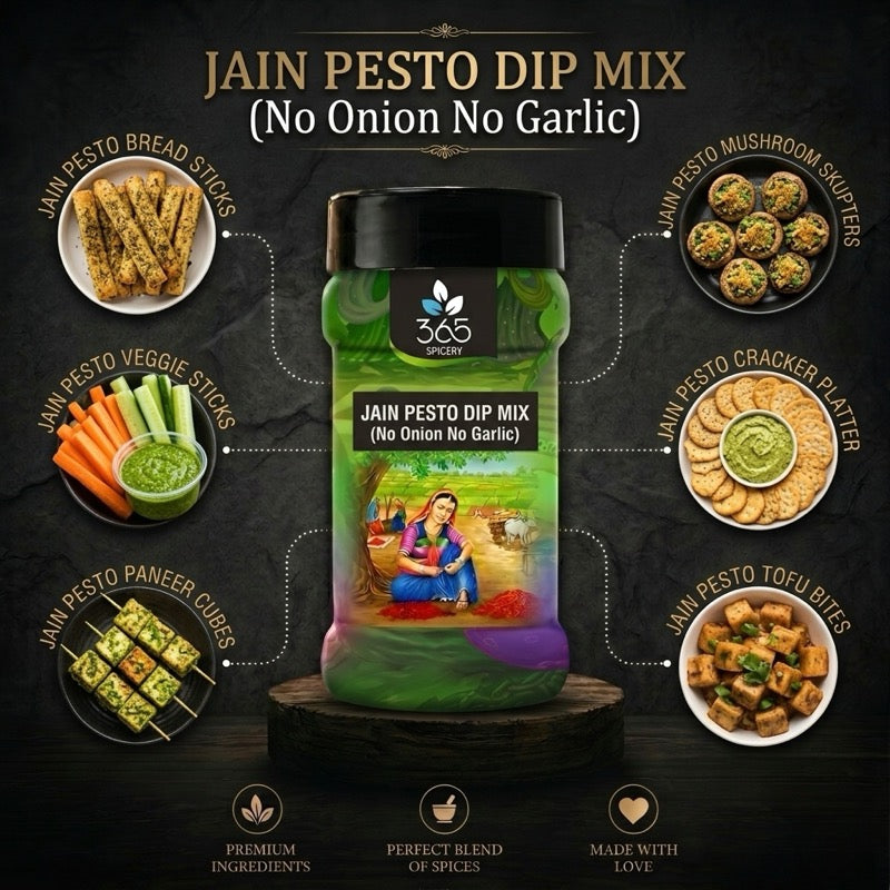 JAIN PESTO DIP MIX | No Onion No Garlic | Jain-Friendly | Fresh Herb Blend | Gourmet Spread | 365 Spicery