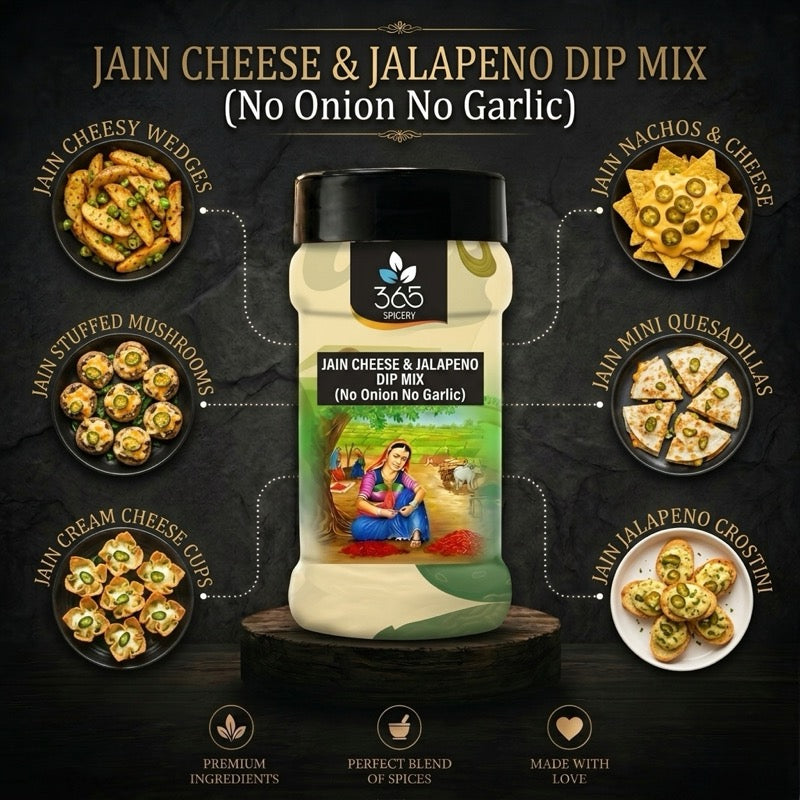 JAIN CHEESE & JALAPENO DIP MIX | No Onion No Garlic | Gluten-Free | Creamy Snack Spread | 365 Spicery