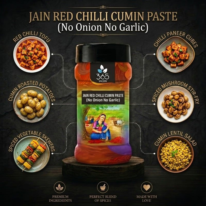 Jain Red Chilli, Cumin Paste | No Onion No Garlic | Jain-Friendly | Earthy Curry Base | Vegan | 365 Spicery