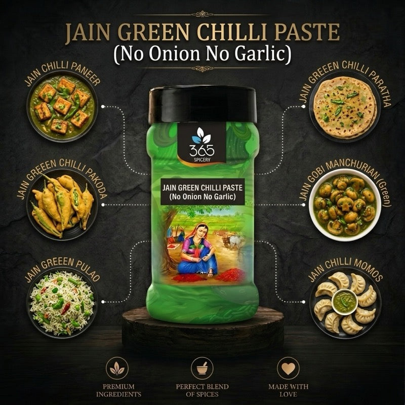 Jain Green Chilli Paste | No Onion No Garlic | Jain-Friendly | Fresh Spicy Marinade | No Colours | 365 Spicery
