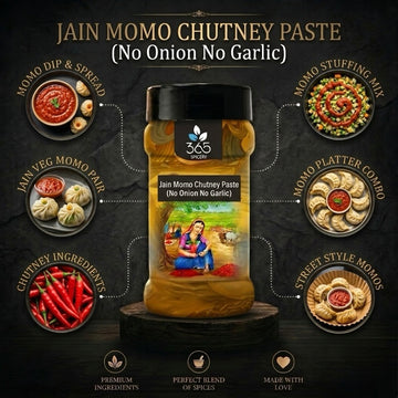 JAIN MOMO CHUTNEY PASTE (No Onion No Garlic) | Spicy Vegan Dip | No Artificial Colours | 365 Spicery