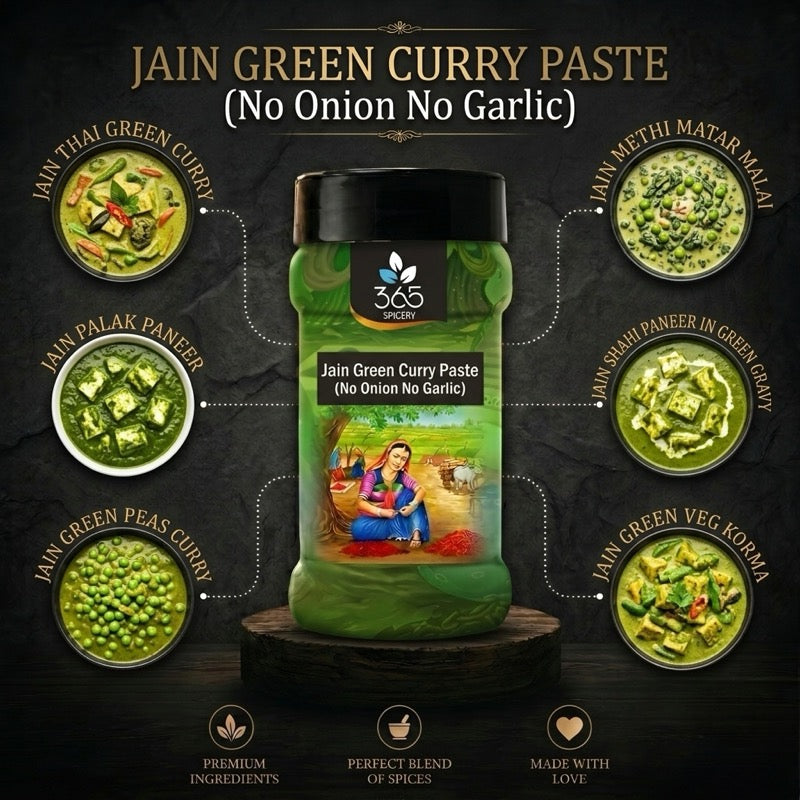 JAIN GREEN CURRY PASTE (No Onion No Garlic) | Vegan Thai Gravy Base | No Artificial Flavours | 365 Spicery