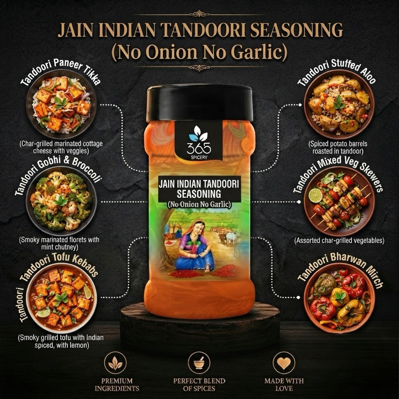 Jain Indian Tandoori Seasoning | No Onion No Garlic | Classic BBQ Rub | No Artificial Colours | 365 Spicery