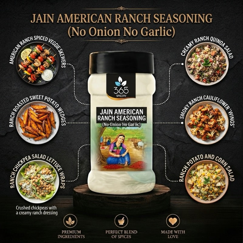 Jain American Ranch Seasoning | No Onion No Garlic | Jain-Friendly | Vegan | Creamy Herb Flavour | 365 Spicery