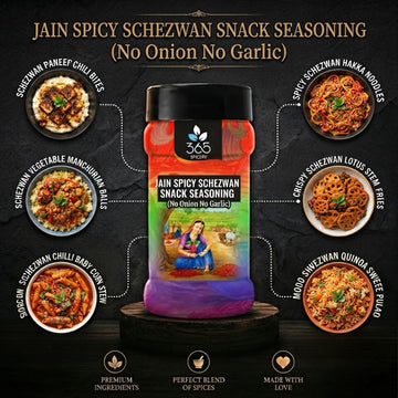 Jain Spicy Schezwan Snack Seasoning | No Onion No Garlic | Jain-Friendly | No Artificial Colours | Fries | 365 Spicery