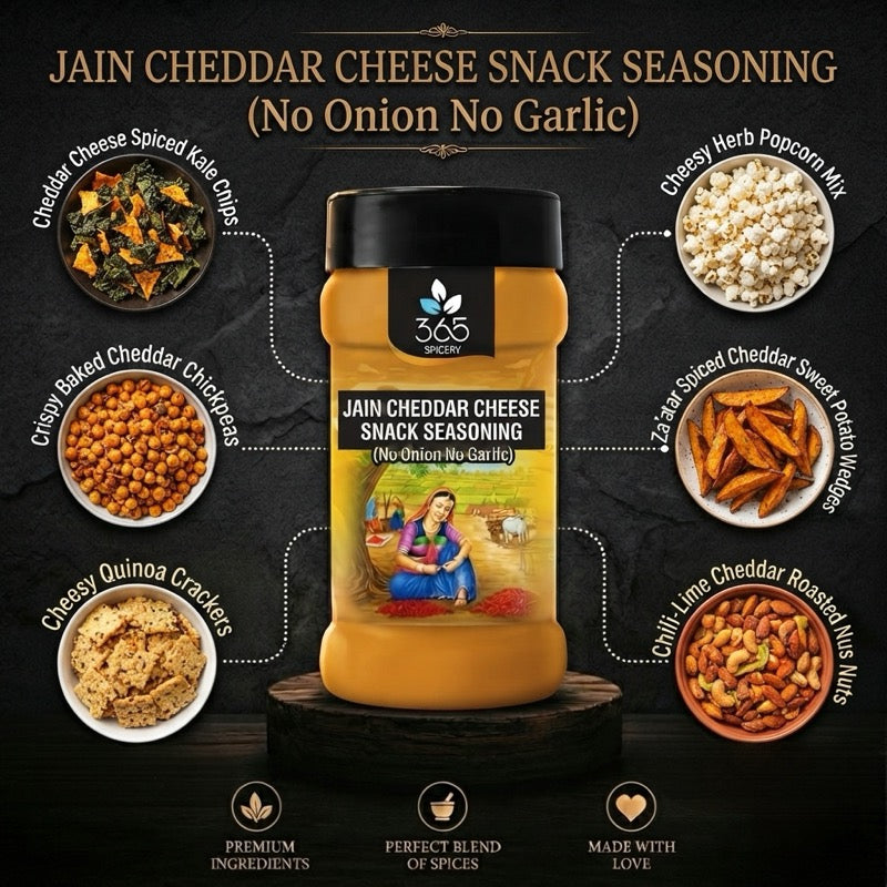 Jain Cheddar Cheese Snack Seasoning | No Onion No Garlic | Jain-Friendly | Premium Quality | Popcorn | 365 Spicery