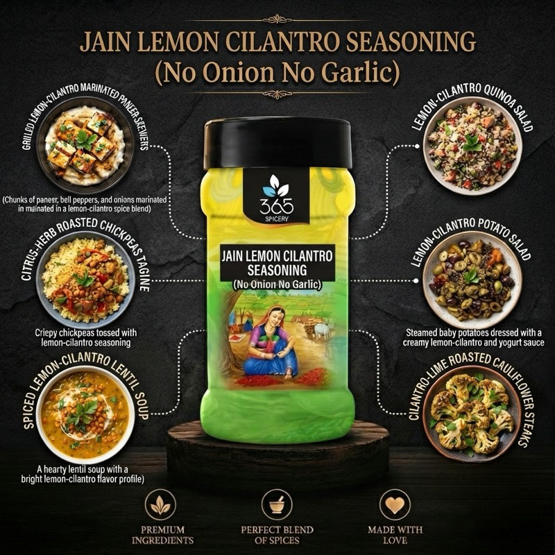 Jain Lemon Cilantro Seasoning | No Onion No Garlic | Jain-Friendly | No MSG | Zesty Snack Topping | 365 Spicery