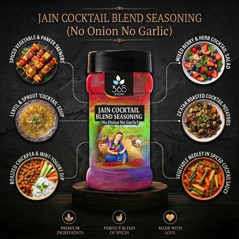Jain Cocktail Blend Seasoning | No Onion No Garlic | Jain-Friendly | No MSG | Premium Snack Spice | 365 Spicery