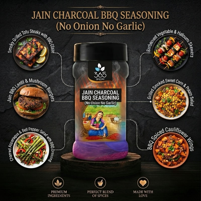Jain Charcoal BBQ Seasoning | No Onion No Garlic | Jain-Friendly | No Artificial Colours | Vegan | 365 Spicery