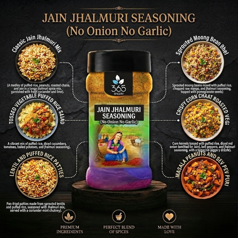 Jain Jhalmuri Seasoning | No Onion No Garlic | Jain-Friendly | No MSG | Premium Indian Snack Mix | 365 Spicery